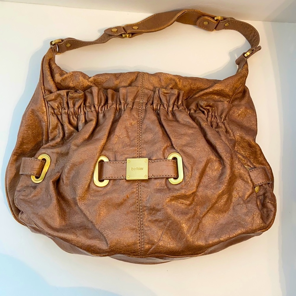 BOKTIER Gold metallic Leather Slouch Shoulder bag